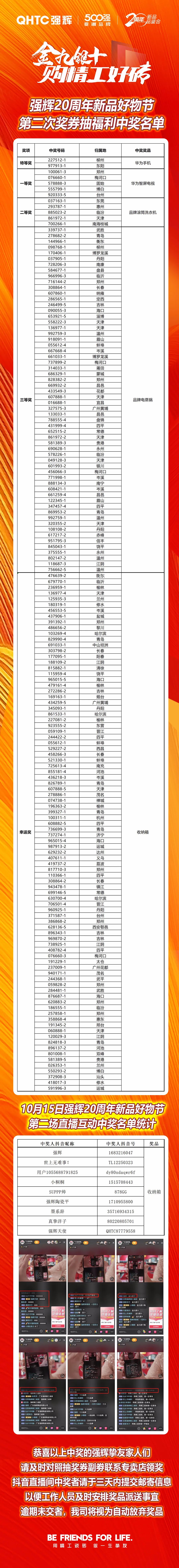 強(qiáng)輝20周年新品好物節(jié)第二場(chǎng)直播獲獎(jiǎng)名單公布！